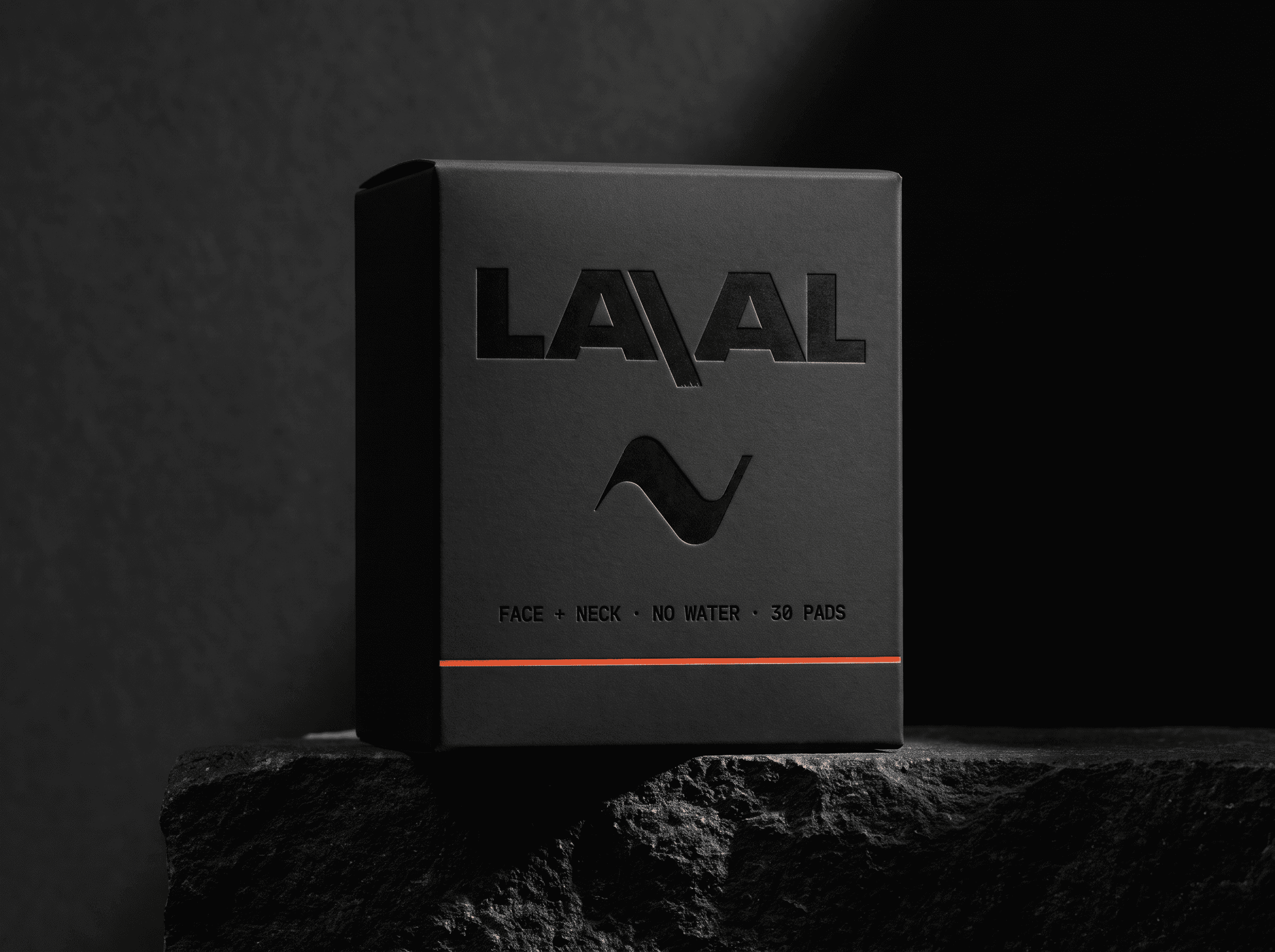 The LAVAL matte-black monthly box of 30 sachets on dark stone
